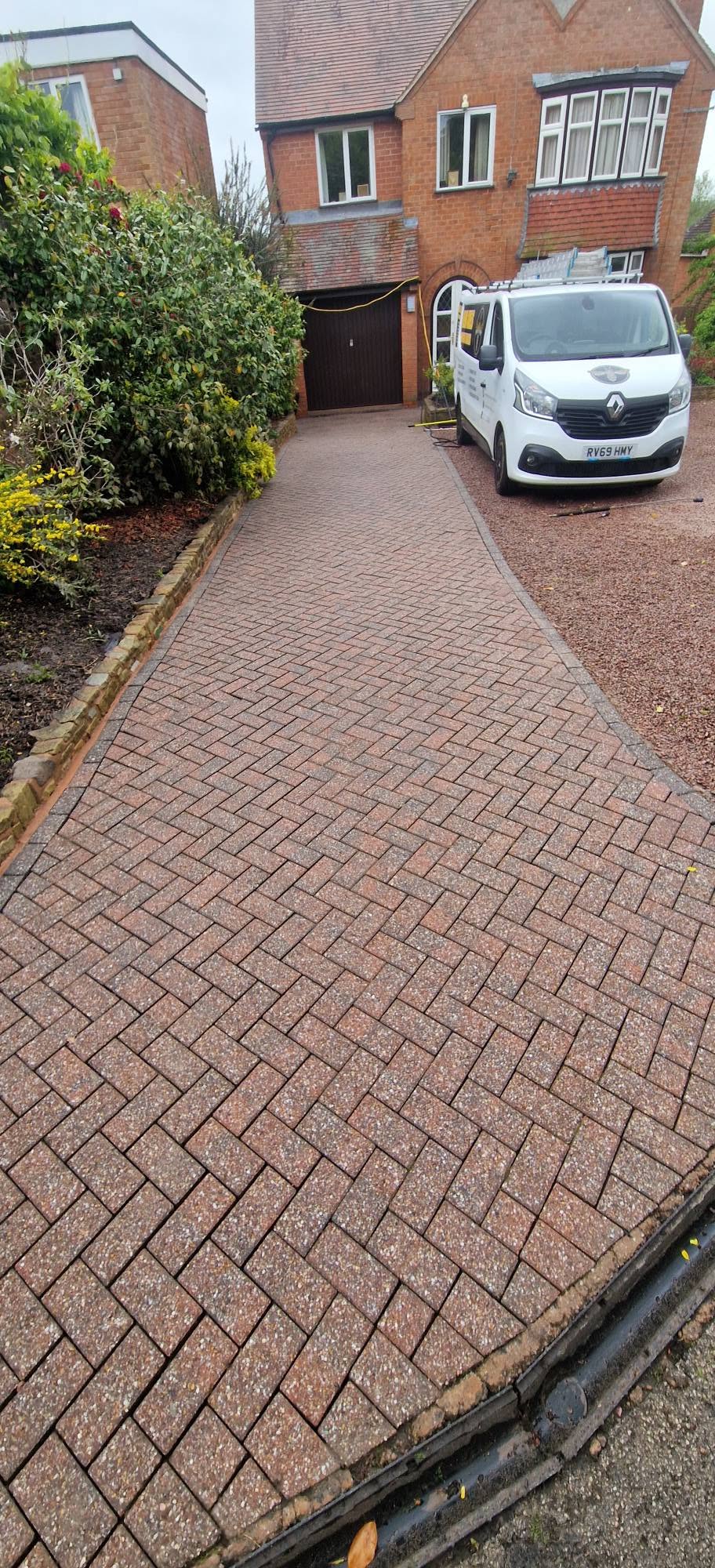 Block paved driveway after professional pressure washing in Redditch, Worcestershire